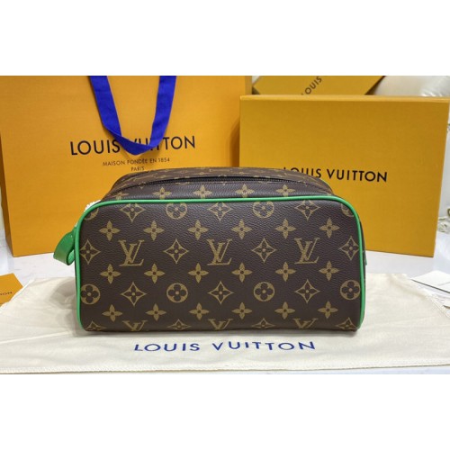 Louis Vuitton M46253 Dopp Kit Toilet Pouch in Monogram Macassar coated canvas With Green Louis Vuitton M46253 Dopp Kit Toilet Pouch in Monogram Macassar coated canvas With Green