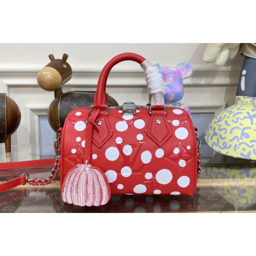 Louis Vuitton M46411 LVxYK Speedy Bandouliere 20 Bag in Red and white Monogram Empreinte Leather with Infinity Dots print Louis Vuitton M46411 LVxYK Speedy Bandouliere 20 Bag in Red and white Monogram Empreinte Leather with Infinity Dots print