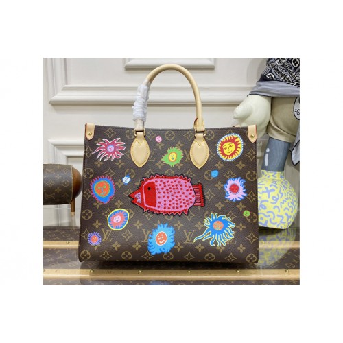 Louis Vuitton M46429 LVxYK OnTheGo MM Bag in Monogram coated canvas with Faces print and embroidery Louis Vuitton M46429 LVxYK OnTheGo MM Bag in Monogram coated canvas with Faces print and embroidery