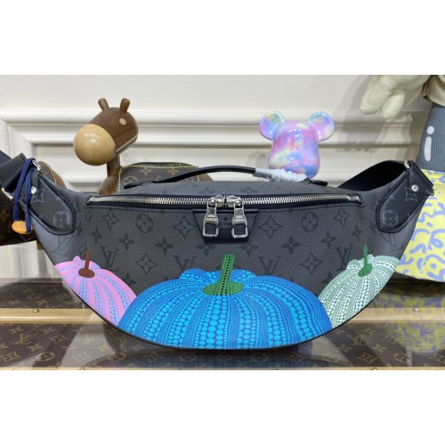 Louis Vuitton M46436 LVxYK Maxi Bumbag Bag in Monogram Eclipse Reverse coated canvas with colorful Pumpkin print Louis Vuitton M46436 LVxYK Maxi Bumbag Bag in Monogram Eclipse Reverse coated canvas with colorful Pumpkin print