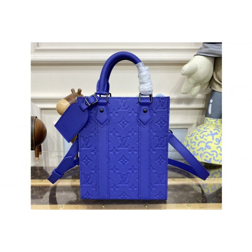 Louis Vuitton M46453 Sac Plat Mini Bag in Blue Embossed Taurillon Monogram cowhide leather Louis Vuitton M46453 Sac Plat Mini Bag in Blue Embossed Taurillon Monogram cowhide leather