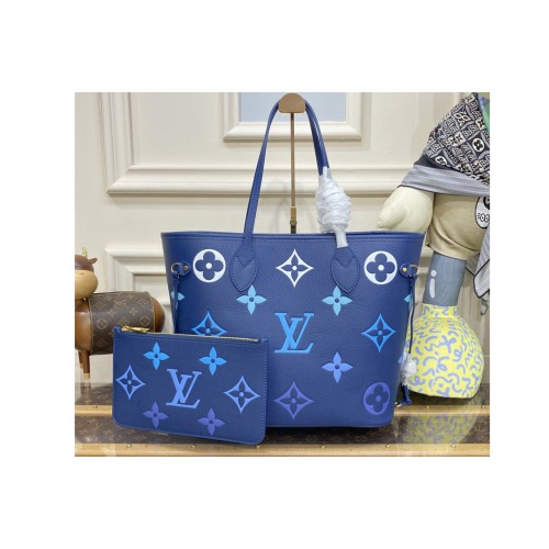 Louis Vuitton M46514 Neverfull MM tote Bag in Blue Monogram Empreinte leather Louis Vuitton M46514 Neverfull MM tote Bag in Blue Monogram Empreinte leather
