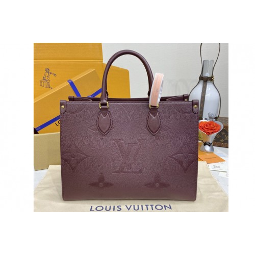 Louis Vuitton M46601 OnTheGo MM tote bag in Wine Red Monogram Empreinte embossed grained cowhide leather Louis Vuitton M46601 OnTheGo MM tote bag in Wine Red Monogram Empreinte embossed grained cowhide leather