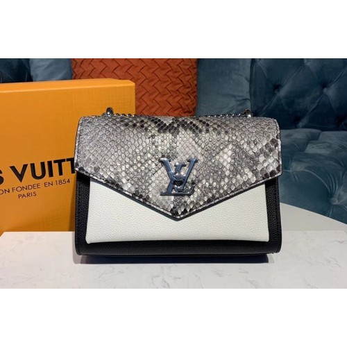 Louis Vuitton N97005 Mylockme BB handbag black and cream Grained calf leather and python skin Louis Vuitton N97005 Mylockme BB handbag black and cream Grained calf leather and python skin