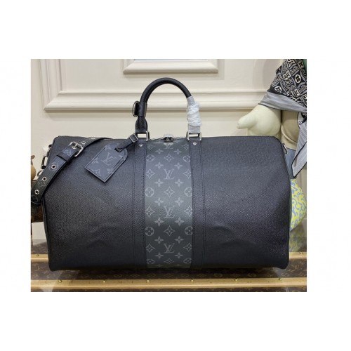 Louis Vuitton M53763 Keepall 50 Bandoulière Bag in Black Taiga cowhide leather and Monogram Eclipse coated canvas Louis Vuitton M53763 Keepall 50 Bandoulière Bag in Black Taiga cowhide leather and Monogram Eclipse coated canvas