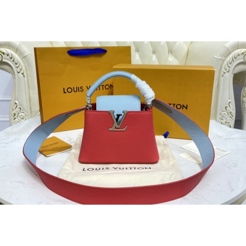 Louis Vuitton M57520 Capucines Mini handbag in Coral Greige Beige Olympe Blue Taurillon leather Louis Vuitton M57520 Capucines Mini handbag in Coral Greige Beige Olympe Blue Taurillon leather