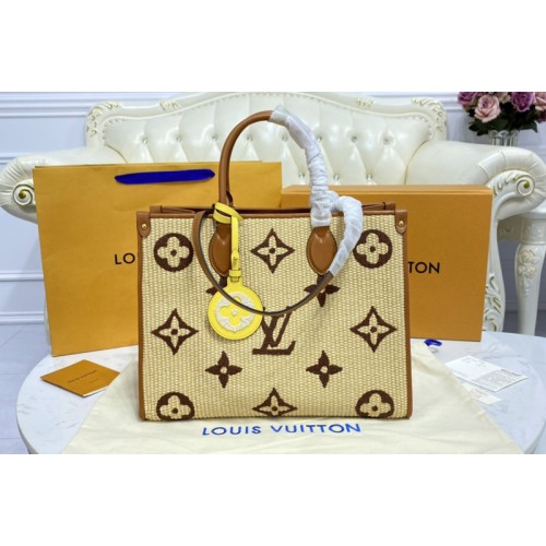 Louis Vuitton M57707 OnTheGo MM tote bag in Tan Monogram Raffia Louis Vuitton M57707 OnTheGo MM tote bag in Tan Monogram Raffia