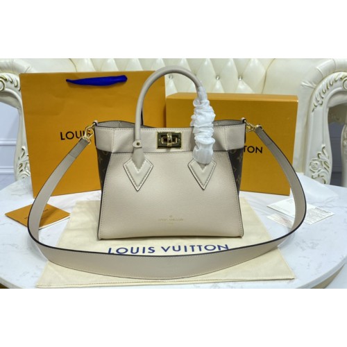 Louis Vuitton M57729 On My Side PM tote bag in Greige soft calf leather and Monogram canvas Louis Vuitton M57729 On My Side PM tote bag in Greige soft calf leather and Monogram canvas