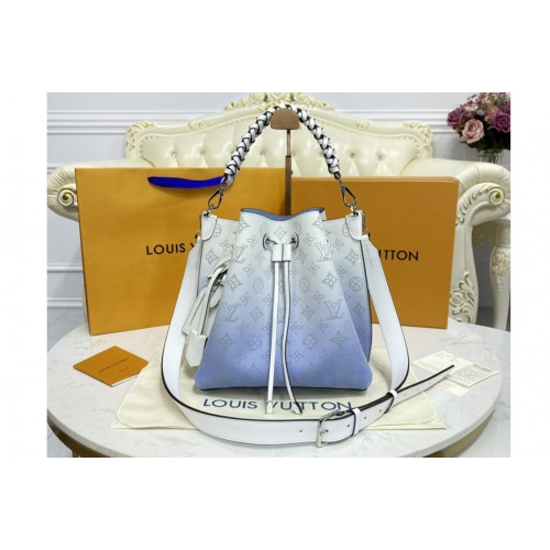 Louis Vuitton M57853 Muria bucket bag in Blue Mahina perforated calf leather