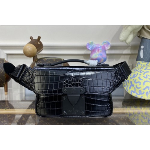 Louis Vuitton N82241 S-Lock Sling Bag in Black Alligator leather Louis Vuitton N82241 S-Lock Sling Bag in Black Alligator leather