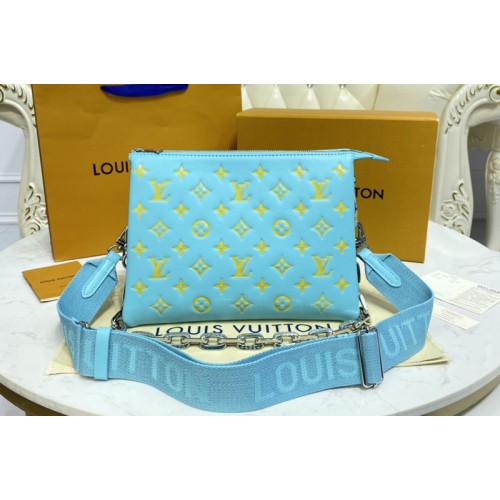 Louis Vuitton M58628 Coussin PM handbag in Light Blue Yellow Monogram embossed puffy lambskin Louis Vuitton M58628 Coussin PM handbag in Light Blue Yellow Monogram embossed puffy lambskin