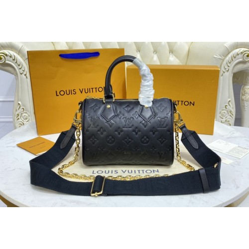 Louis Vuitton M58631 Speedy Bandoulière 22 handbag in Black Embossed lambskin leather Louis Vuitton M58631 Speedy Bandoulière 22 handbag in Black Embossed lambskin leather