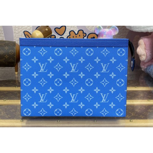 Louis Vuitton M61692 Pochette Voyage MM in Blue Taiga cowhide leather and Monogram Eclipse coated canvas Louis Vuitton M61692 Pochette Voyage MM in Blue Taiga cowhide leather and Monogram Eclipse coated canvas