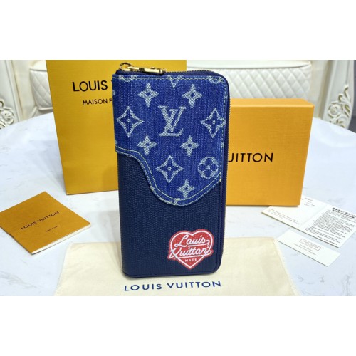 Louis Vuitton M63095 Zippy Vertical wallet in Blue Monogram denim and Navy Blue Taurillon leather Louis Vuitton M63095 Zippy Vertical wallet in Blue Monogram denim and Navy Blue Taurillon leather