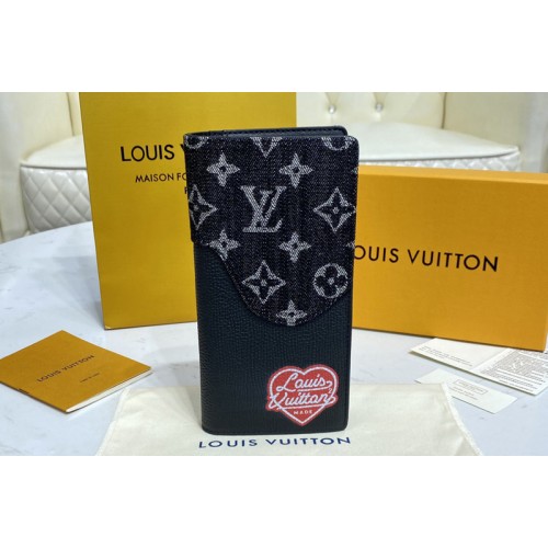 Louis Vuitton M66540 Brazza wallet in Black Monogram denim and Taurillon leather Louis Vuitton M66540 Brazza wallet in Black Monogram denim and Taurillon leather
