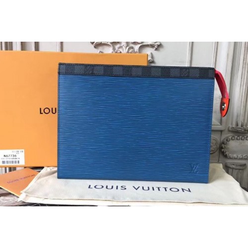Louis Vuitton M67736 Pochette Voyage MM Bag in Blue Epi Leather Louis Vuitton M67736 Pochette Voyage MM Bag in Blue Epi Leather