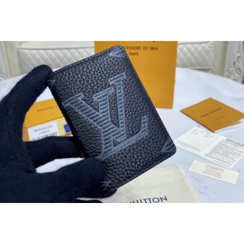 Louis Vuitton M80038 Pocket Organizer Wallet in Taurillon Shadow leather Louis Vuitton M80038 Pocket Organizer Wallet in Taurillon Shadow leather