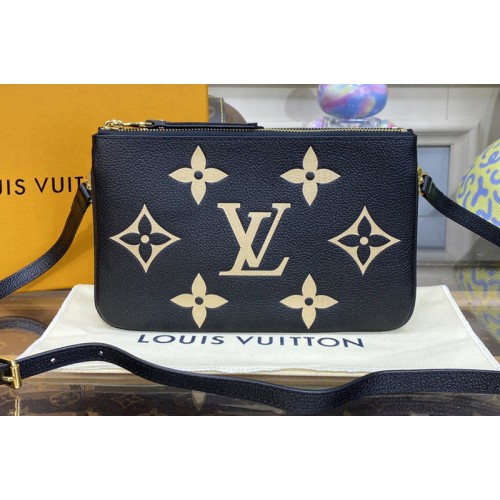 Louis Vuitton M80787 Double Zip Pochette Bag in Black and Beige Monogram Empreinte leather Louis Vuitton M80787 Double Zip Pochette Bag in Black and Beige Monogram Empreinte leather