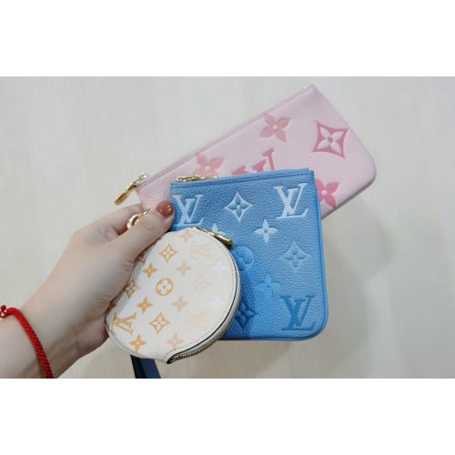 Louis Vuitton M80407 Trio Pouch in Pink Summer Blue Cream Monogram Empreinte leather Louis Vuitton M80407 Trio Pouch in Pink Summer Blue Cream Monogram Empreinte leather