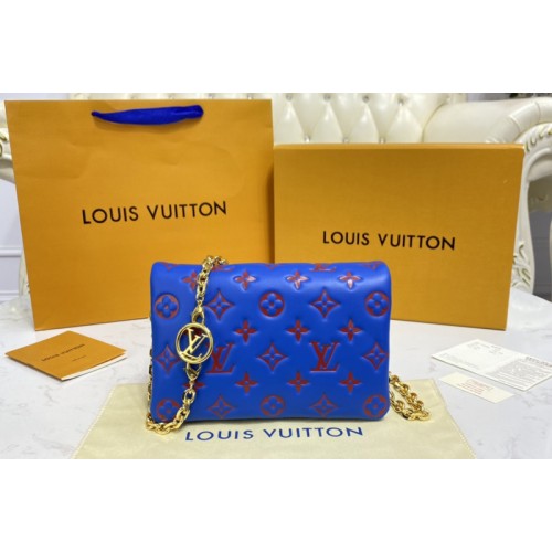 Louis Vuitton M80732 Pochette Coussin Bag in Blue Red Monogram-embossed lambskin Louis Vuitton M80732 Pochette Coussin Bag in Blue Red Monogram-embossed lambskin