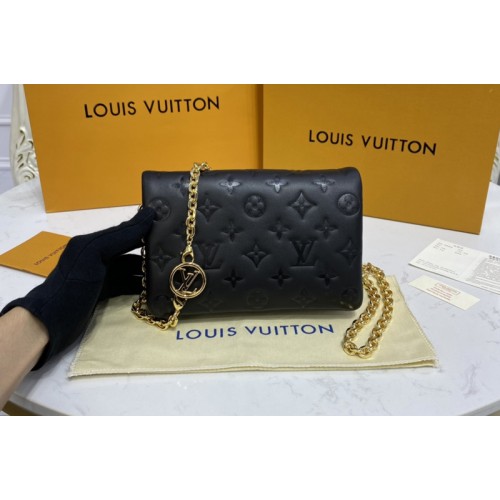 Louis Vuitton M80742 Pochette Coussin Bag in Black Monogram-embossed lambskin Louis Vuitton M80742 Pochette Coussin Bag in Black Monogram-embossed lambskin