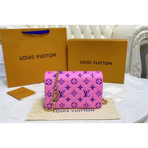Louis Vuitton M80745 Pochette Coussin Bag in Pink Purple Monogram-embossed lambskin Louis Vuitton M80745 Pochette Coussin Bag in Pink Purple Monogram-embossed lambskin