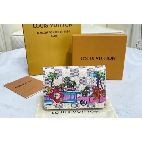 Louis Vuitton N60478 Victorine Wallet in Damier Azur canvas With Fuchsia Pink Louis Vuitton N60478 Victorine Wallet in Damier Azur canvas With Fuchsia Pink