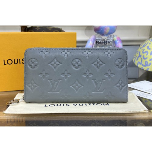 Louis Vuitton M81763 Zippy Wallet in Gray Monogram-embossed lambskin Louis Vuitton M81763 Zippy Wallet in Gray Monogram-embossed lambskin