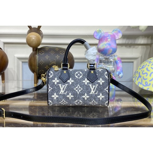 Louis Vuitton M82242 Nano Speedy Bag in Gray Monogram Jacquard Denim Louis Vuitton M82242 Nano Speedy Bag in Gray Monogram Jacquard Denim