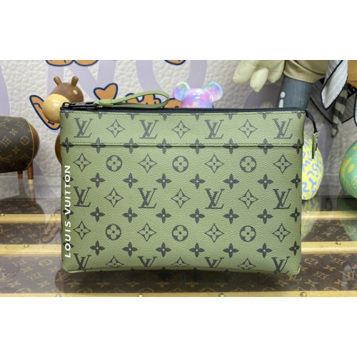 Louis Vuitton M82800 Pochette Voyage Souple Pouch in Khaki Green Vermillion Red Monogram coated canvas Louis Vuitton M82800 Pochette Voyage Souple Pouch in Khaki Green Vermillion Red Monogram coated canvas