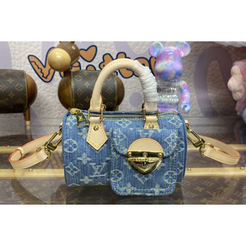 Louis Vuitton M82950 Speedy Nano handbag in Blue Monogram Denim Canvas Louis Vuitton M82950 Speedy Nano handbag in Blue Monogram Denim Canvas