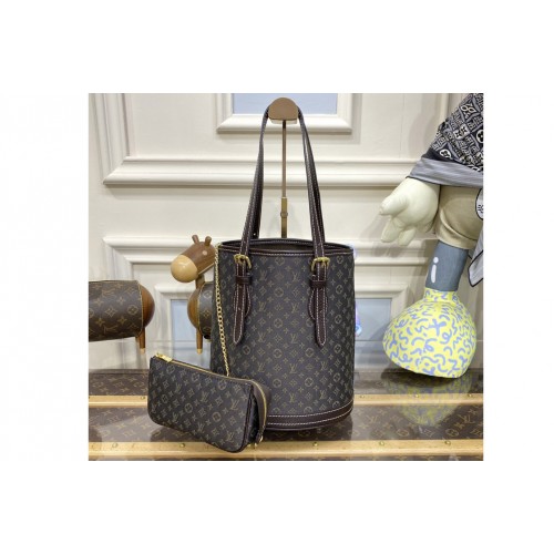 Louis Vuitton M95226 Bucket Pm Bag in Brown Monogram Denim Louis Vuitton M95226 Bucket Pm Bag in Brown Monogram Denim