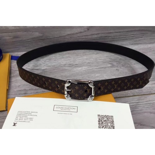 Louis Vuitton M9943U Malletier 25MM Womens Belt in Monogram Canvas With Silver Buckle Louis Vuitton M9943U Malletier 25MM Womens Belt in Monogram Canvas With Silver Buckle