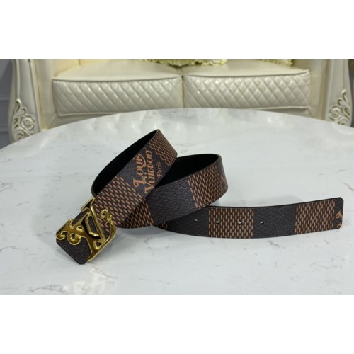 Louis Vuitton MP254V Squared 40mm reversible belt in Ebene Black With Gold Buckle Louis Vuitton MP254V Squared 40mm reversible belt in Ebene Black With Gold Buckle
