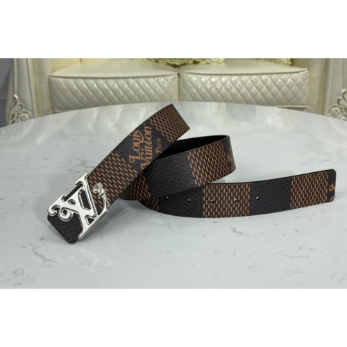 Louis Vuitton MP254V Squared 40mm reversible belt in Ebene Black With Silver Buckle Louis Vuitton MP254V Squared 40mm reversible belt in Ebene Black With Silver Buckle