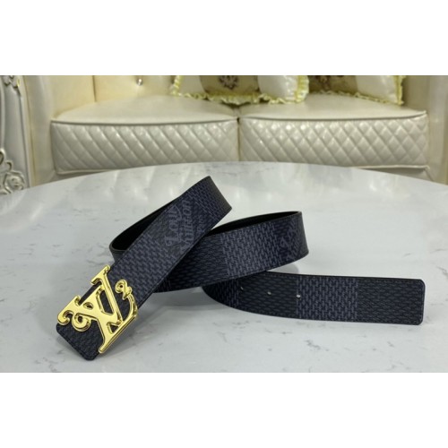 Louis Vuitton MP255V Squared 40mm reversible belt in Damier Graphite Canvas Black With Gold Buckle Louis Vuitton MP255V Squared 40mm reversible belt in Damier Graphite Canvas Black With Gold Buckle