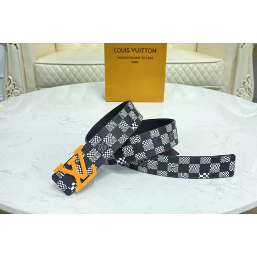 Louis Vuitton MP289V Anagram 40mm reversible belt in Black White Distorted Damier canvas With Orange Buckle Louis Vuitton MP289V Anagram 40mm reversible belt in Black White Distorted Damier canvas With Orange Buckle