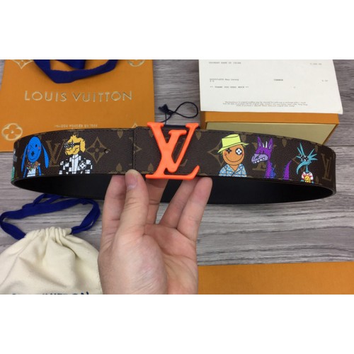 Louis Vuitton MP291T Shape 40mm reversible belt in Monogram canvas and leather With Orange Buckle Louis Vuitton MP291T Shape 40mm reversible belt in Monogram canvas and leather With Orange Buckle