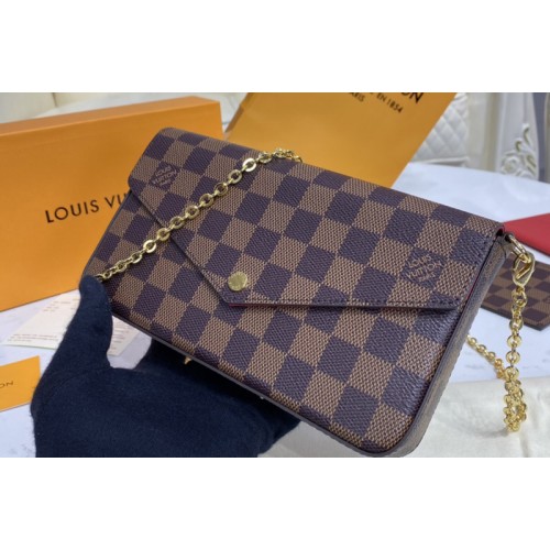 Louis Vuitton N63032 Pochette Felicie Chain Shoulder Bag in Damier Ebene Canvas Louis Vuitton N63032 Pochette Felicie Chain Shoulder Bag in Damier Ebene Canvas