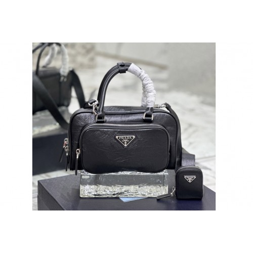 Prada 1BB099 Antique nappa leather multi-pocket top-handle bag in Black Leather Prada 1BB099 Antique nappa leather multi-pocket top-handle bag in Black Leather