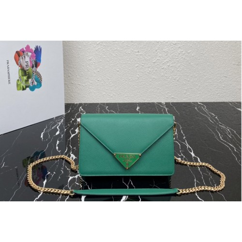 Prada 1BD318 Saffiano leather shoulder bag in Green Leather