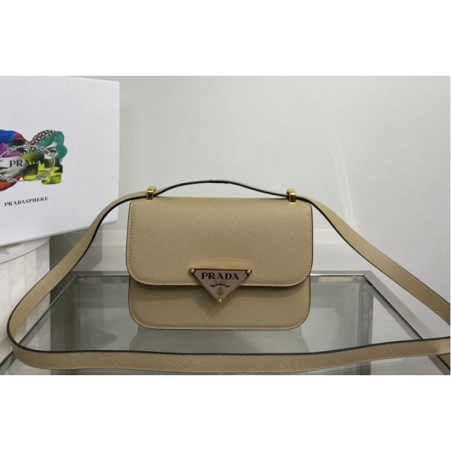 Prada 1BD320 Prada Emblème Saffiano shoulder bag in Beige Leather Prada 1BD320 Prada Emblème Saffiano shoulder bag in Beige Leather