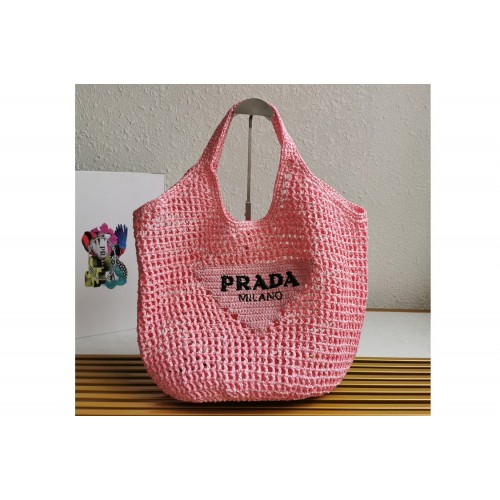 Prada 1BG424 Crochet tote bag in Pink Straw wicker Prada 1BG424 Crochet tote bag in Pink Straw wicker