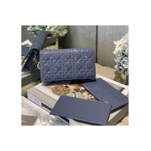 Dior S0204 Lady Dior pouch in Blue Patent Cannage Calfskin Dior S0204 Lady Dior pouch in Blue Patent Cannage Calfskin