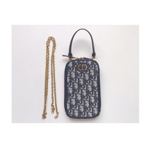Dior S2114 30 Montaigne phone holder in Blue Dior Oblique Jacquard Dior S2114 30 Montaigne phone holder in Blue Dior Oblique Jacquard