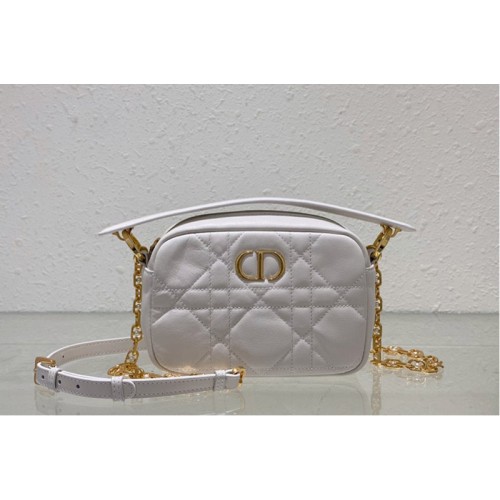 Dior M3352 Small Dior Caro Top Handle Camera Bag in White Macrocannage Calfskin Dior M3352 Small Dior Caro Top Handle Camera Bag in White Macrocannage Calfskin