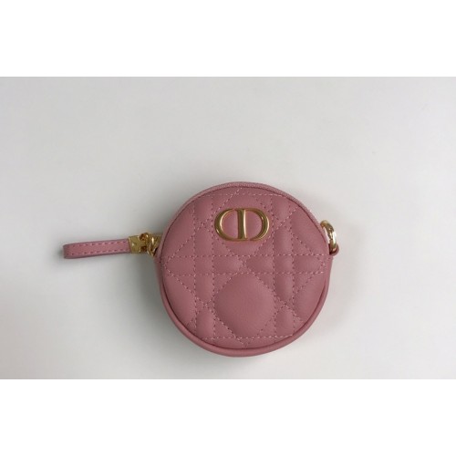 Christian Dior S5088 Mini Dior Caro round pouch in Peach Blossom Pink Cannage Lambskin Christian Dior S5088 Mini Dior Caro round pouch in Peach Blossom Pink Cannage Lambskin