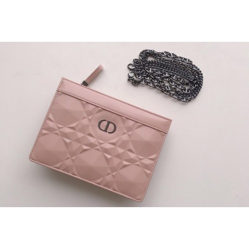 Christian Dior S5106 Dior Caro zipped pouch in Pink Cannage Calfskin with Diamond Motif Christian Dior S5106 Dior Caro zipped pouch in Pink Cannage Calfskin with Diamond Motif