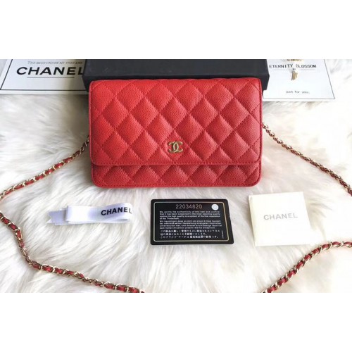 Chanel WOC Flap Original Calfskin Leather Shoulder Bags A33814 Red Gold Chain Chanel WOC Flap Original Calfskin Leather Shoulder Bags A33814 Red Gold Chain