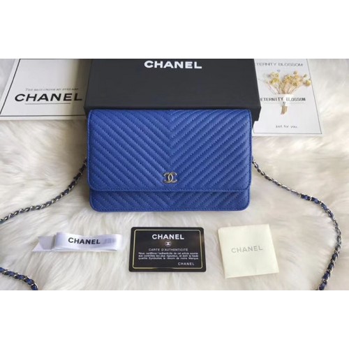 Chanel WOC Original Caviar Leather Flap cross-body bag V33814 Blue Silver chain Chanel WOC Original Caviar Leather Flap cross-body bag V33814 Blue Silver chain